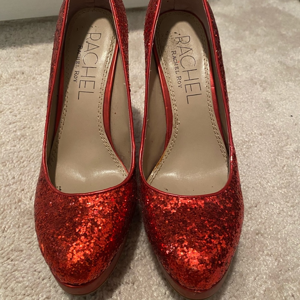 Red glitter heels